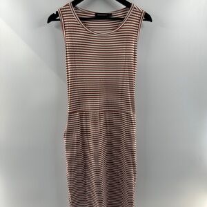 Merokeety White & Rust Striped Tank Dress with Adjustable Back Tie and Pockets